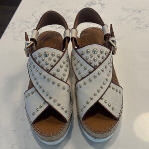 See by Chloé White Studded Espadrille Wedge Sandals 40/10